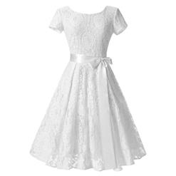 Vintage Floral Lace Short Sleeve Evening Party Swing Dress N14009
