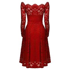 Vintage Off Shoulder Floral Lace Casual Party Dress N14012