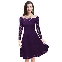 Vintage Off Shoulder Floral Lace Casual Party Dress N14014
