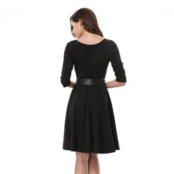 Scoop Neck Solid Casual Swing Knee Length Dress N14015