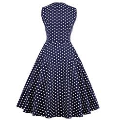 Classical Vintage Women Split Joint Round Dot Swing Dress N14020