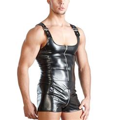 Sexy Men Lingerie Wetlook Clubwear Jumpsuit with Straps N14048