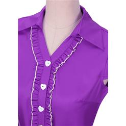 Women's Vintage V Neck Cap Sleeves Turndown Collar Purple Shirt DressN14050