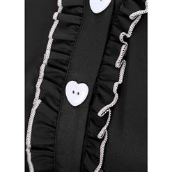 Women's Vintage V Neck Cap Sleeves Turndown Collar Black  Shirt DressN14051