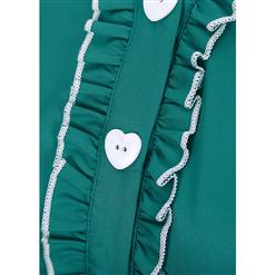 Women's Vintage V Neck Cap Sleeves Turndown Collar Green Shirt DressN14053