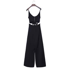Sultry Women's Black V Neck Loose Tank Top Wide Legs Pant Sets N14059