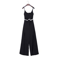 Sultry Women's Black V Neck Loose Tank Top Wide Legs Pant Sets N14059