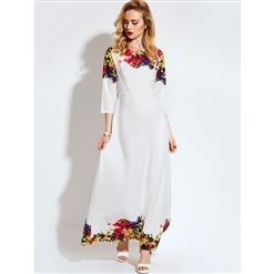 Summer Round Neck Floral Printed Long Maxi Dress N14068