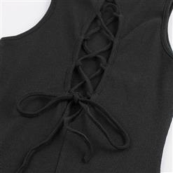 Sexy Women's Sleeveless Round Neck Lace Up Bodycon Dresses N14078