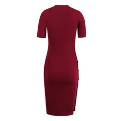 Courtlike Women's Short Sleeves Side Button Bodycon Dresses N14083