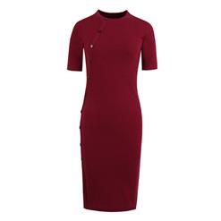 Courtlike Women's Short Sleeves Side Button Bodycon Dresses N14083