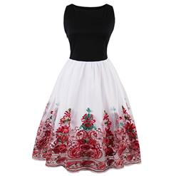Vintage Graceful Sleeveless Floral Mesh Swing Dress N14096