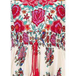 Graceful Cap Flounce Sleeves Floral Print Pleats Summer Beach Maxi Dress N14102