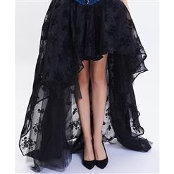 Victorian Gothic Black Elastic High-low Organza Skirt N14104