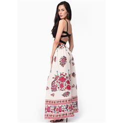 Woman's Summer Beach Flower Print High Waist Maxi Skirt  N14106