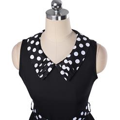 Women's 1960's Vintage Polka Dot Print Turndown Neck Sleeveless Dress N14114