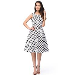 Fit Design Women's  Sleeveless Polka Dot A Line Tea Vintage Dress with Belt  N14119