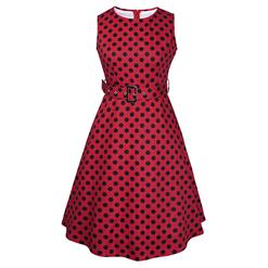 Fit Design Women's  Sleeveless Polka Dot A Line Tea Vintage Dress with Belt  N14120
