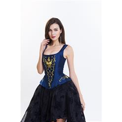 Victorian Gothic Brocade Embroidery Shoulder Strap Tank Overbust Corset Organza Skirt Set N14125
