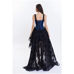 Victorian Gothic Brocade Embroidery Shoulder Strap Tank Overbust Corset Organza Skirt Set N14125