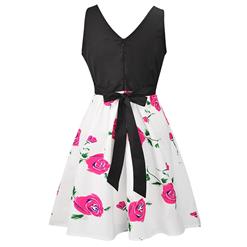 Women's Vintage Sleeveless Floral Swing Dress With Belt  N14127