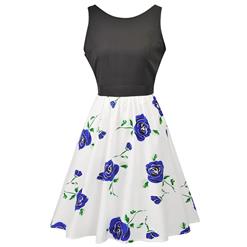 Women's Vintage Sleeveless Floral Swing Dress With Belt  N14130