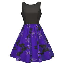 Women's Vintage Sleeveless Floral Swing Dress With Belt N14137