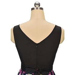 Women's Vintage Sleeveless Floral Swing Dress With Belt N14140