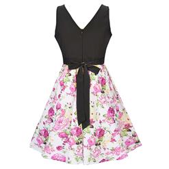 Women's Vintage Sleeveless Floral Swing Dress With Belt N14143