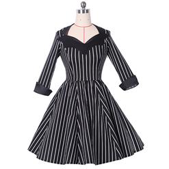 Women's Elegant Vintage Stripe Swing Dress N14173