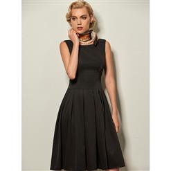 Elegant Plain Sleeveless Single Pleateds Women's Dress  N14181