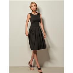 Elegant Plain Sleeveless Single Pleateds Women's Dress  N14181