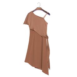 Asymmetric Dress, Sexy Midi Dress, Camel Dress for Women, Knee Length Dress, Irregular Sexy Dress, #N14187