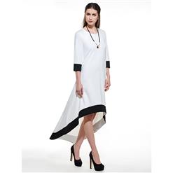 Women's Simple White High Low Maxi Dress N14188
