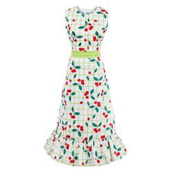 Summer Vintage Round Neck Sleeveless Plaid Floral Printed Maxi Dress N14189