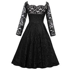 Charming Sweetheart Neck  Long Sleeves Floral Lace Cocktail Party Swing Dress N14191