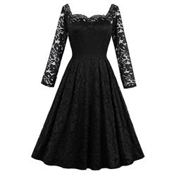 Charming Sweetheart Neck  Long Sleeves Floral Lace Cocktail Party Swing Dress N14191