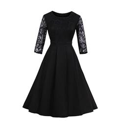 Charming Round Neck 3/4 Sleeves Floral Lace Cocktail Party Swing Dress N14192