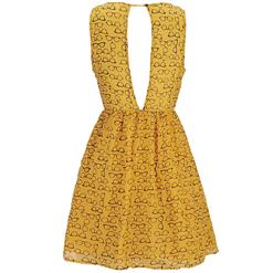 Plain Yellow Sleeveless Glasses Print Cinched Vest Dress N14197