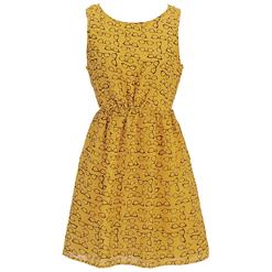 Plain Yellow Sleeveless Glasses Print Cinched Vest Dress N14197