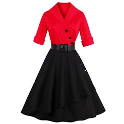 Half Sleeve Dress, Red Black Swing Dress, Vintage Dress for Women, Fashion Dresses for Women Cocktail Party, Casual tea dress, Swing Dress, #N14199