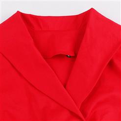 Women Red and Black Half Sleeves A-Line Asymmetrical Swing Dress N14199