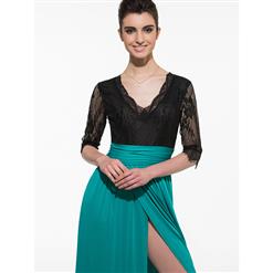 Women's Sexy Lace V Neck Split Party Maxi Dress N14203