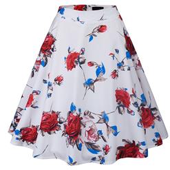 Women's Knee Length Skirt, 1950's Vintage Skater Skirt, Sexy Skater Skirt for Women, A Line Pleated Skirt, Rose Floral Print Skirt, #N14212
