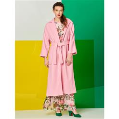 Women's Plain Pink Casual Overcoat With Belt  N14218