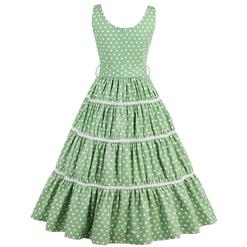 Hot Selling Vintage Square Neck Thick Straps Polka Dot Pleated Swing Dress N14228