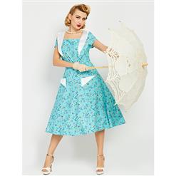 Turquoise Square Neck Women's Midi Dress N14234