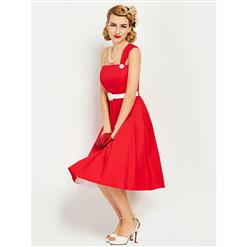 Red One Shoulder Women's Midi Swing Dress N14238