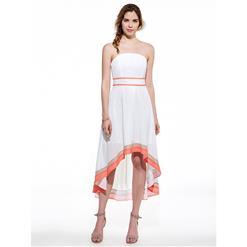 Charming  Women's White Backless High Low Midi Dress N14239