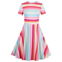 Fashion Women's Round Neck Short Sleeves Multicolor Casual Swing Dress N14243